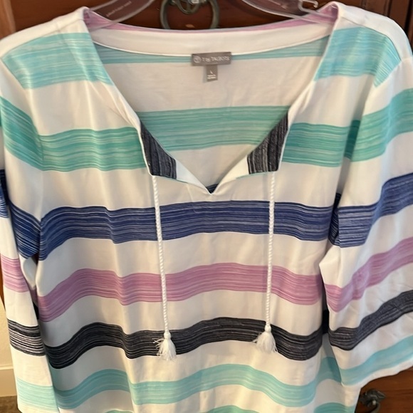 NWOT Talbots Blue, White And Purple Striped Top With Three-Quarter Sleeves - Picture 4 of 9